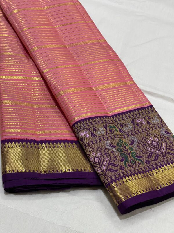 Kanjivaram Silk Saree in Coral Pink and Purple