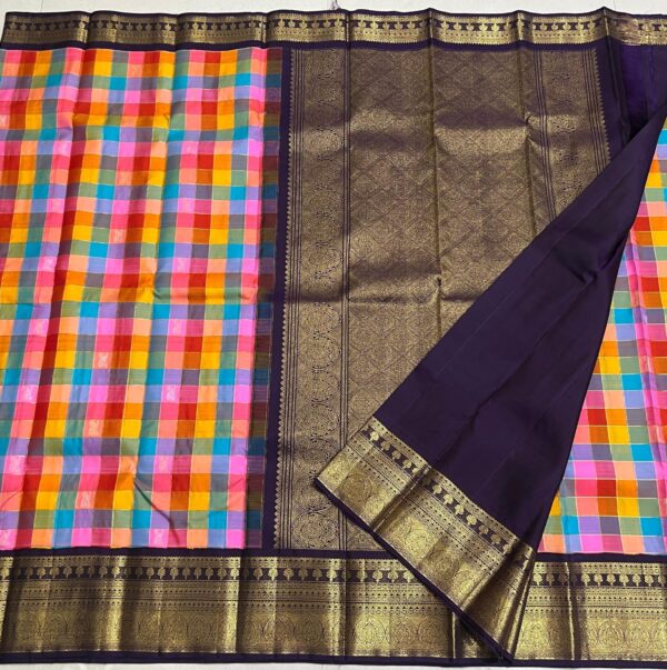 Kanjivaram Silk Saree in Multicolor Body with Violet Border