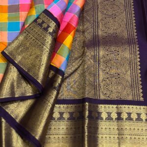 Kanjivaram Silk Saree in Multicolor Body with Violet Border