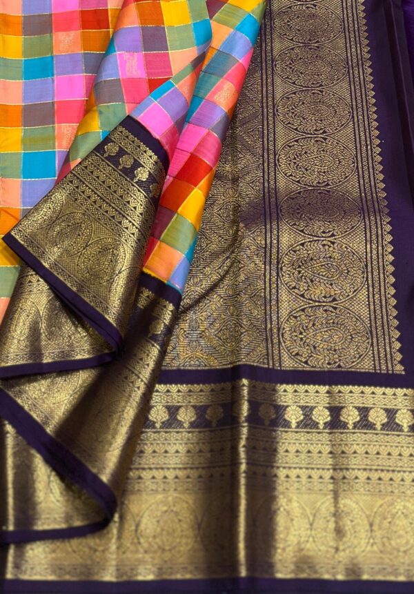 Kanjivaram Silk Saree in Multicolor Body with Violet Border