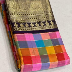 Kanjivaram Silk Saree in Multicolor Body with Violet Border