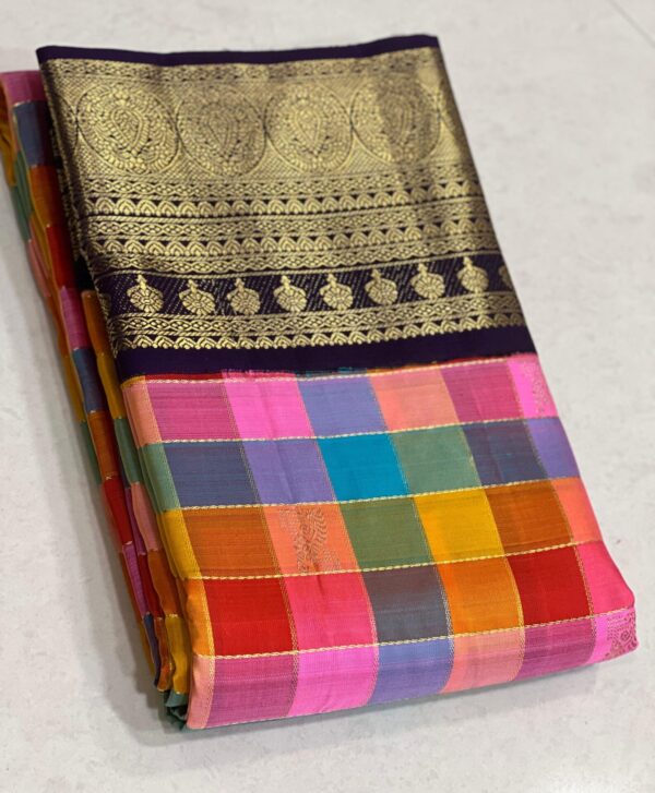 Kanjivaram Silk Saree in Multicolor Body with Violet Border