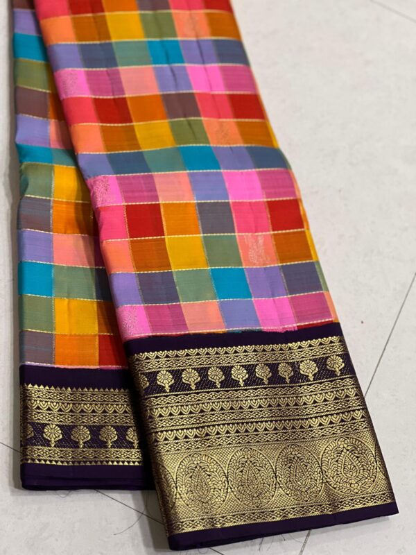 Kanjivaram Silk Saree in Multicolor Body with Violet Border