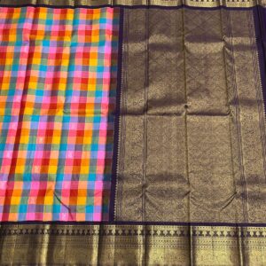 Kanjivaram Silk Saree in Multicolor Body with Violet Border