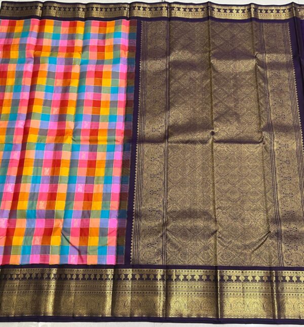 Kanjivaram Silk Saree in Multicolor Body with Violet Border