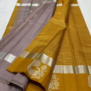 Kanjivaram Silk Saree in Dark Mustard with Silver Zari Brocade