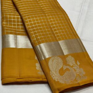 Kanjivaram Silk Saree in Dark Mustard with Silver Zari Brocade