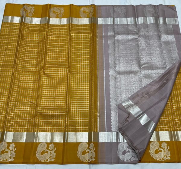 Kanjivaram Silk Saree in Dark Mustard with Silver Zari Brocade