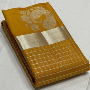 Kanjivaram Silk Saree in Dark Mustard with Silver Zari Brocade