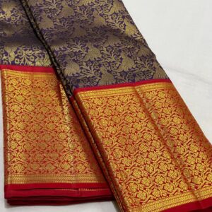 Kanjivaram Silk Saree in Dark Navy Blue With Red Border