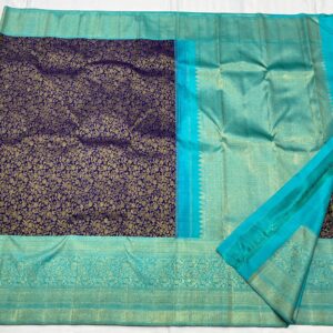 Kanjivaram Silk Saree in Navy Blue Body color With Aqua