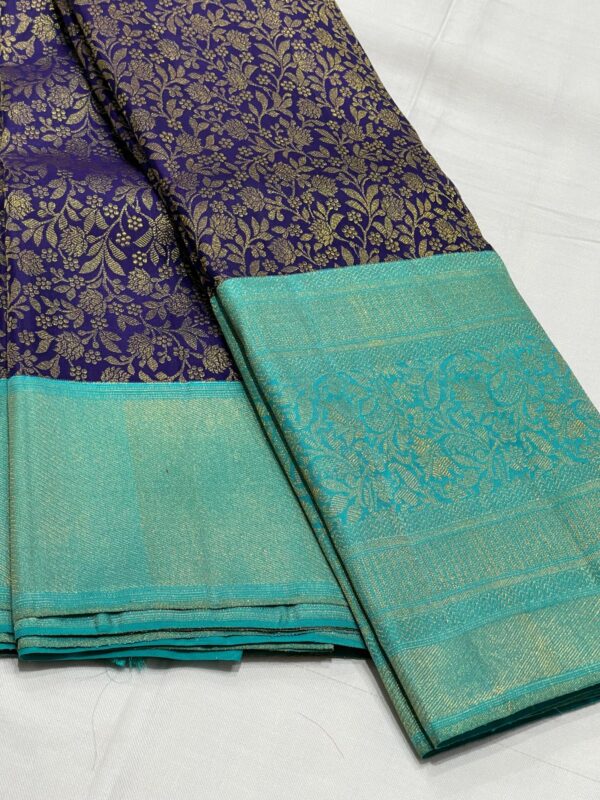 Kanjivaram Silk Saree in Navy Blue Body color With Aqua