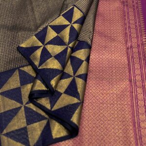 Kanchipuram Silk Saree: Navy Blue with Purple Pallu and Blouse