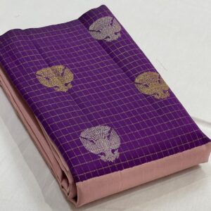 Kanjivaram Silk Saree in Coral Pink and Purple