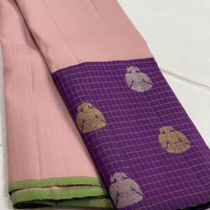 Kanjivaram Silk Saree in Coral Pink and Purple