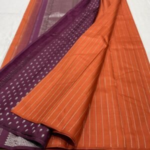 Orange Kanjivaram Silk Saree with Coffee Brown Border