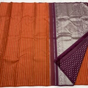 Orange Kanjivaram Silk Saree with Coffee Brown Border