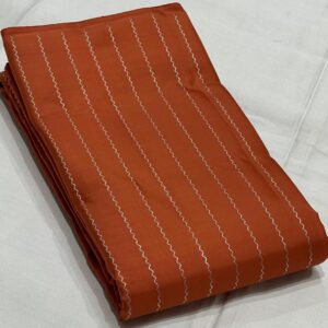 Orange Kanjivaram Silk Saree with Coffee Brown Border