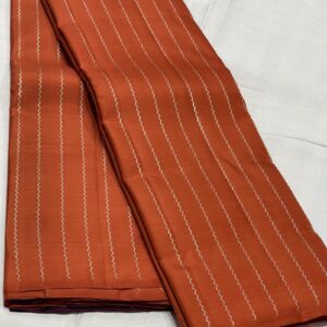 Orange Kanjivaram Silk Saree with Coffee Brown Border