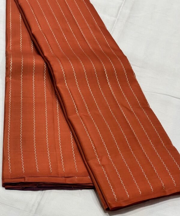 Orange Kanjivaram Silk Saree with Coffee Brown Border