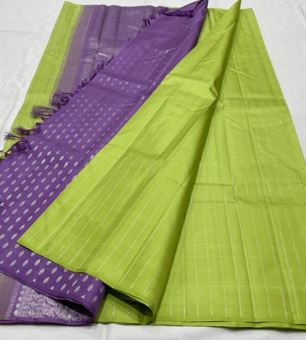 Kanjivaram Silk Saree in Parrot Green and Lavender