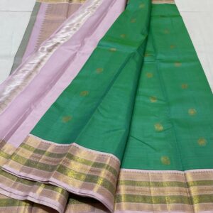 Kanjivaram Silk Saree in Sea Green with Baby Pink Border