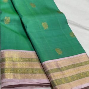 Kanjivaram Silk Saree in Sea Green with Baby Pink Border