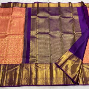 Pastel Orange Kanjivaram Silk Saree with Purple