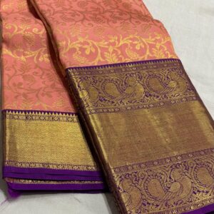 Pastel Orange Kanjivaram Silk Saree with Purple