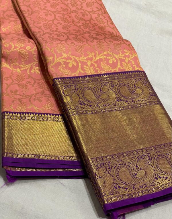 Pastel Orange Kanjivaram Silk Saree with Purple