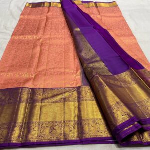 Pastel Orange Kanjivaram Silk Saree with Purple