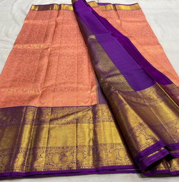 Pastel Orange Kanjivaram Silk Saree with Purple