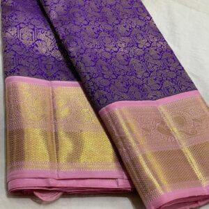 Kanjivaram Silk Saree in Ink Blue and Baby Pink