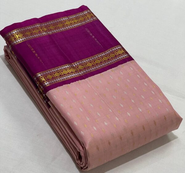 Kanjivaram Silk Saree in Pastel Pink and Brown Magenta