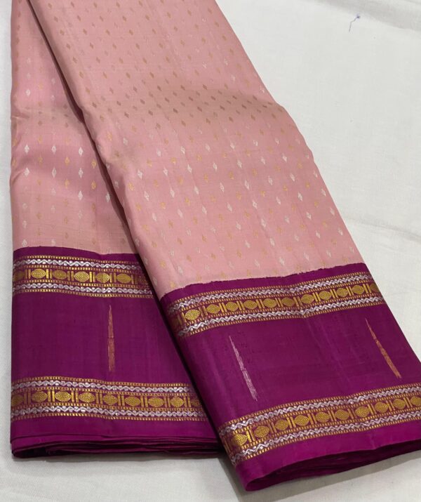 Kanjivaram Silk Saree in Pastel Pink and Brown Magenta