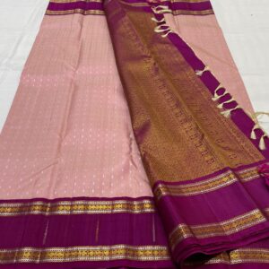 Kanjivaram Silk Saree in Pastel Pink and Brown Magenta