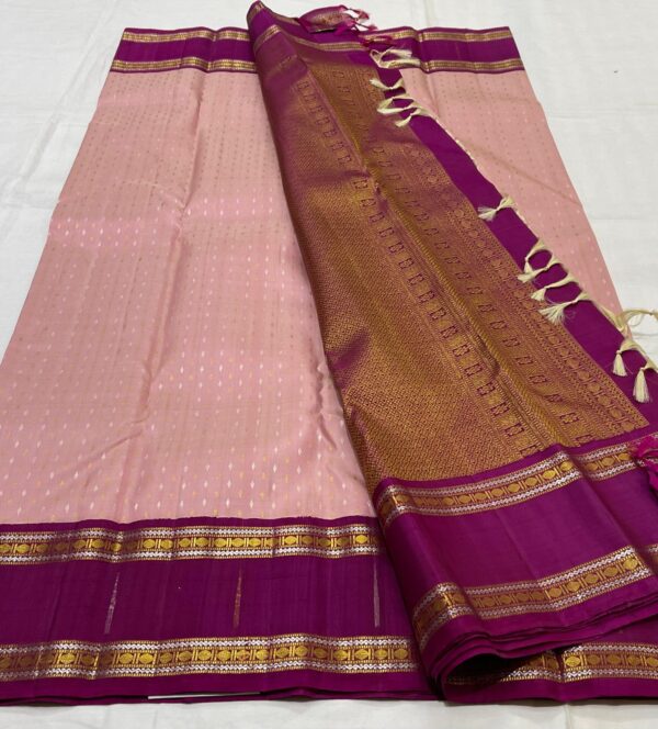 Kanjivaram Silk Saree in Pastel Pink and Brown Magenta