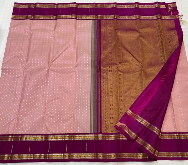 Kanjivaram Silk Saree in Pastel Pink and Brown Magenta