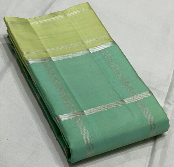 Kanjivaram Silk Saree in Sea Green and Pastel Green with Silver Zari