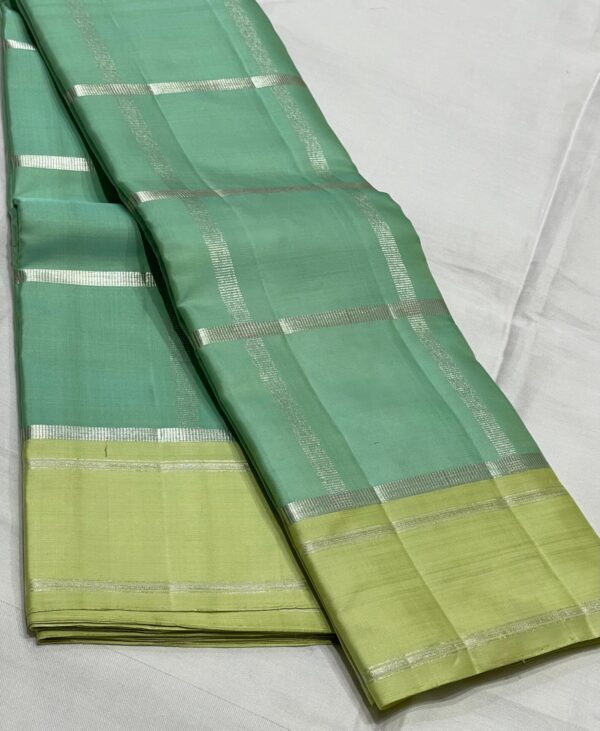 Kanjivaram Silk Saree in Sea Green and Pastel Green with Silver Zari