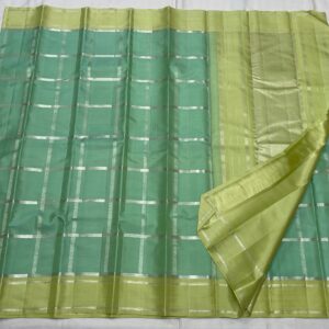 Kanjivaram Silk Saree in Sea Green and Pastel Green with Silver Zari