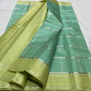 Kanjivaram Silk Saree in Sea Green and Pastel Green with Silver Zari