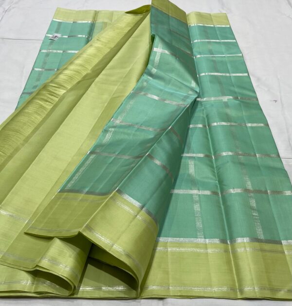 Kanjivaram Silk Saree in Sea Green and Pastel Green with Silver Zari