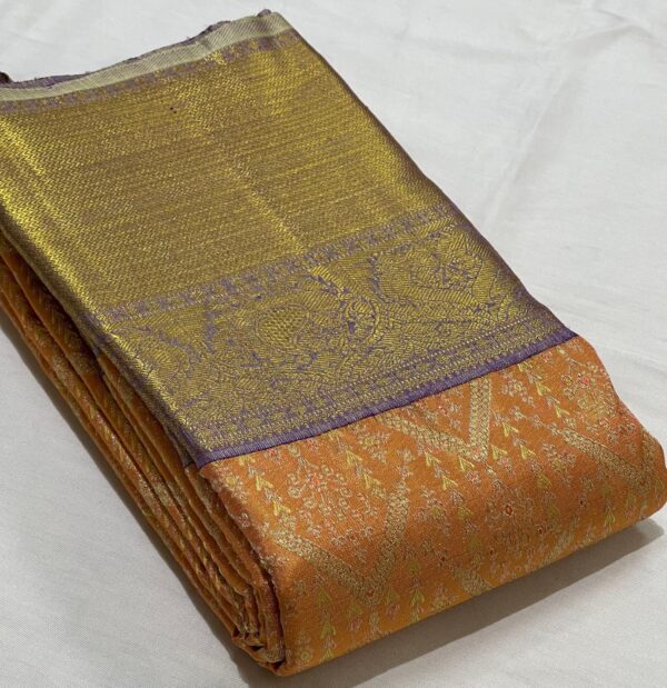 Kanjivaram Silk Saree Light Orange and Lavender