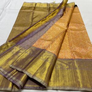 Kanjivaram Silk Saree Light Orange and Lavender