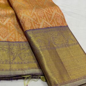 Kanjivaram Silk Saree Light Orange and Lavender