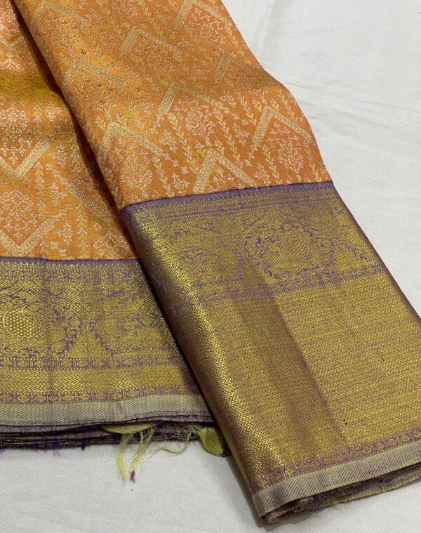 Kanjivaram Silk Saree Light Orange and Lavender