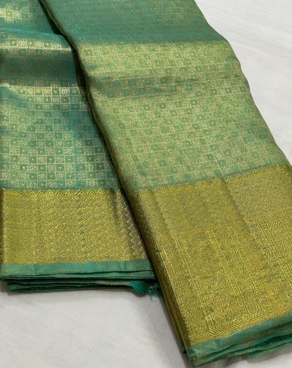 Kanjivaram Silk Saree in Pastel Green with Gold Zari