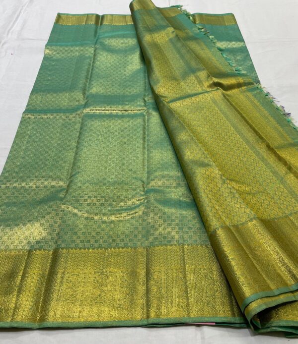 Kanjivaram Silk Saree in Pastel Green with Gold Zari