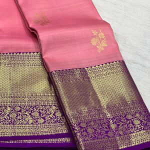 Baby Pink Kanjivaram Silk Saree with Purple Border